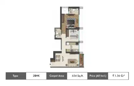 2 BHK 634 SqFt